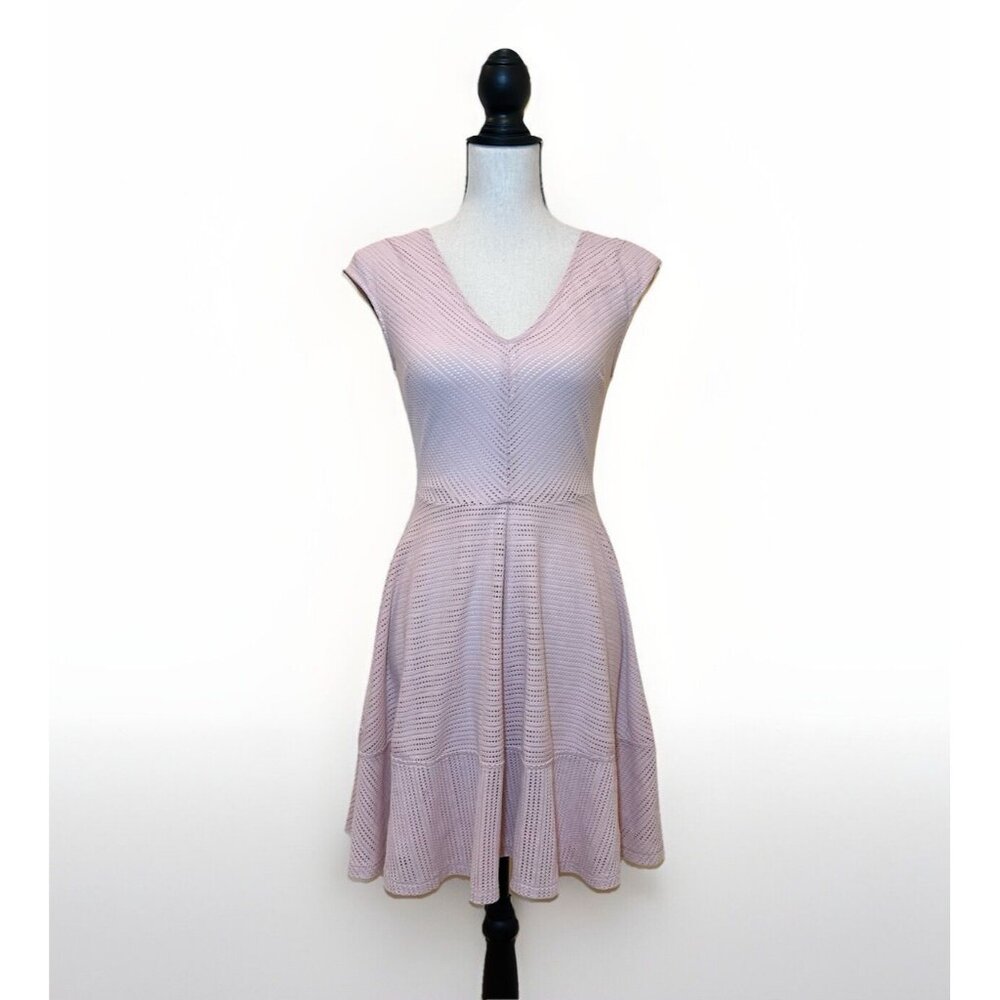 Bar lll Dress Women’s Small Pink A Line Cap Sleeve Circle Sheer Print Lined